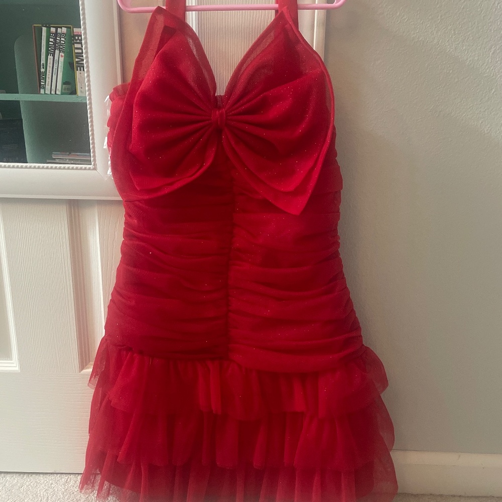 Kids Red Glitter Bow Dress